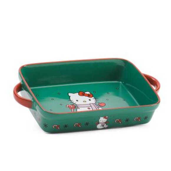 NWT Hello Kitty Snowman Rectangular Baking Dish Dark Green 9 W x12.5 L - Picture 3 of 3